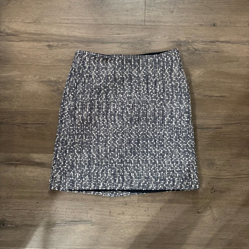 Ann Taylor Navy White Tweed Pencil Skirt Size 4 | Preppy Cotton Lined Office